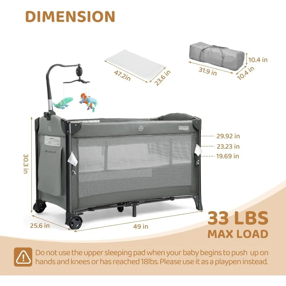 JOYMOR 3 in 1 Baby Bedside Sleeper, Bed Side with Mattress and Sheet, Convert to Bassinet, Playpen, Foldable Travel Bassinet Bed