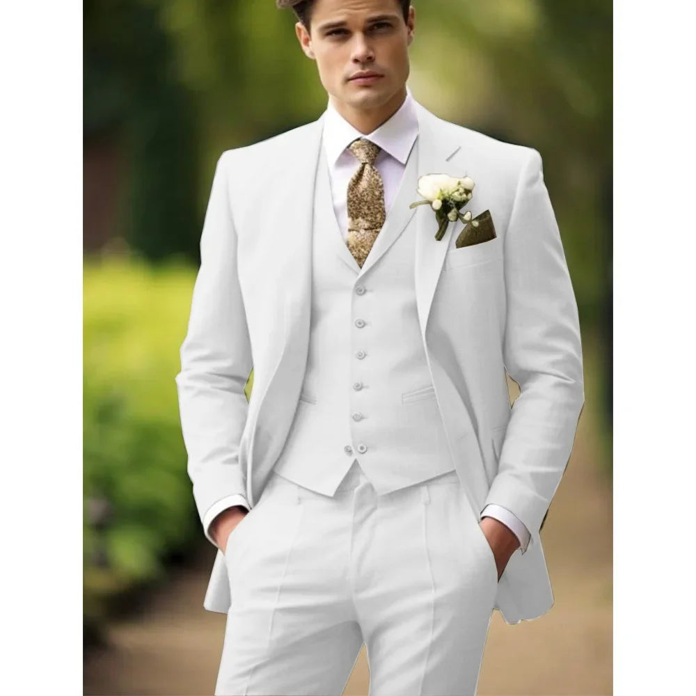 Elegant Ivory Suits For Men Slim Fashion Design Groom Wedding Blazer Pants Boyfriend Wear Party Prom Suits Custom