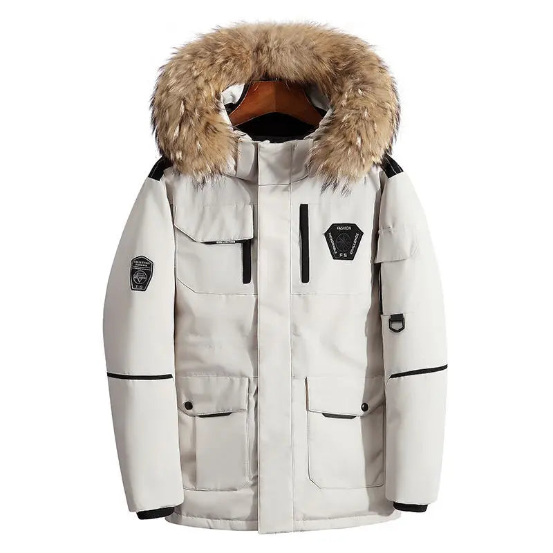 Men's Down Jackets Big Real Fur Collar Warm Parka -30 Degrees Men Casual 90% White Duck Down Coats Winter Snow Overcoat Thicken