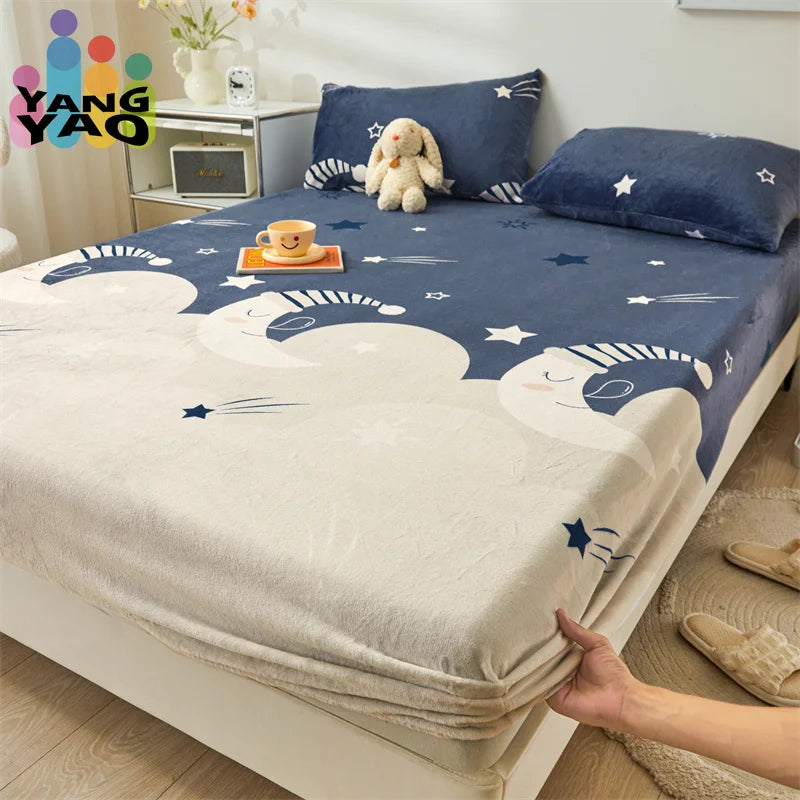 Yaapeet Winter Fitted Sheet Velvet Bedsheets fundas de colchón Skin-friendly Mattress Cover Warm Bed Linen (No Pillowcase)