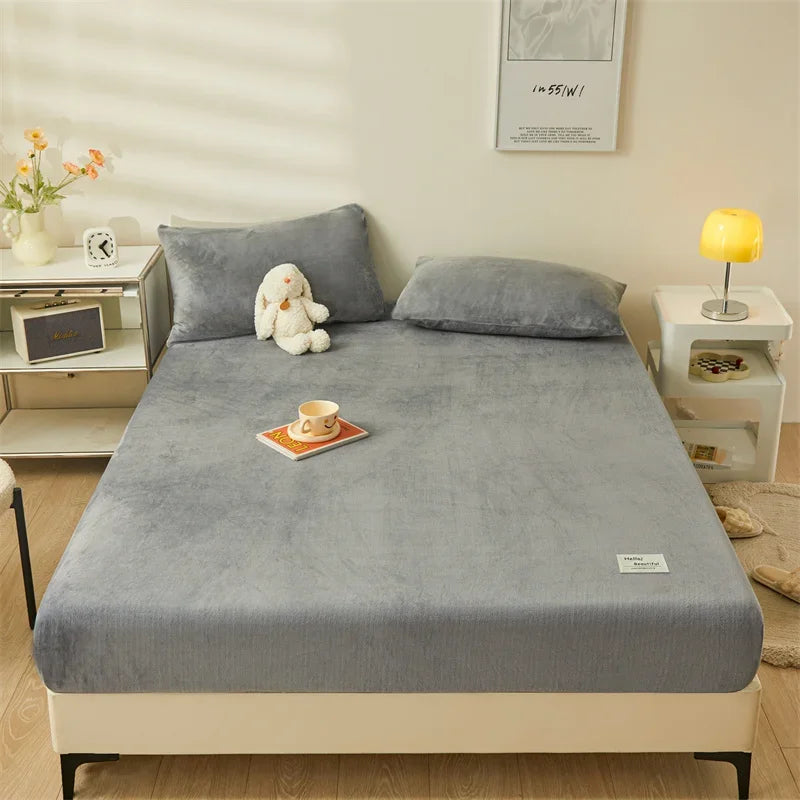 Yaapeet Winter Fitted Sheet Velvet Bedsheets fundas de colchón Skin-friendly Mattress Cover Warm Bed Linen (No Pillowcase)