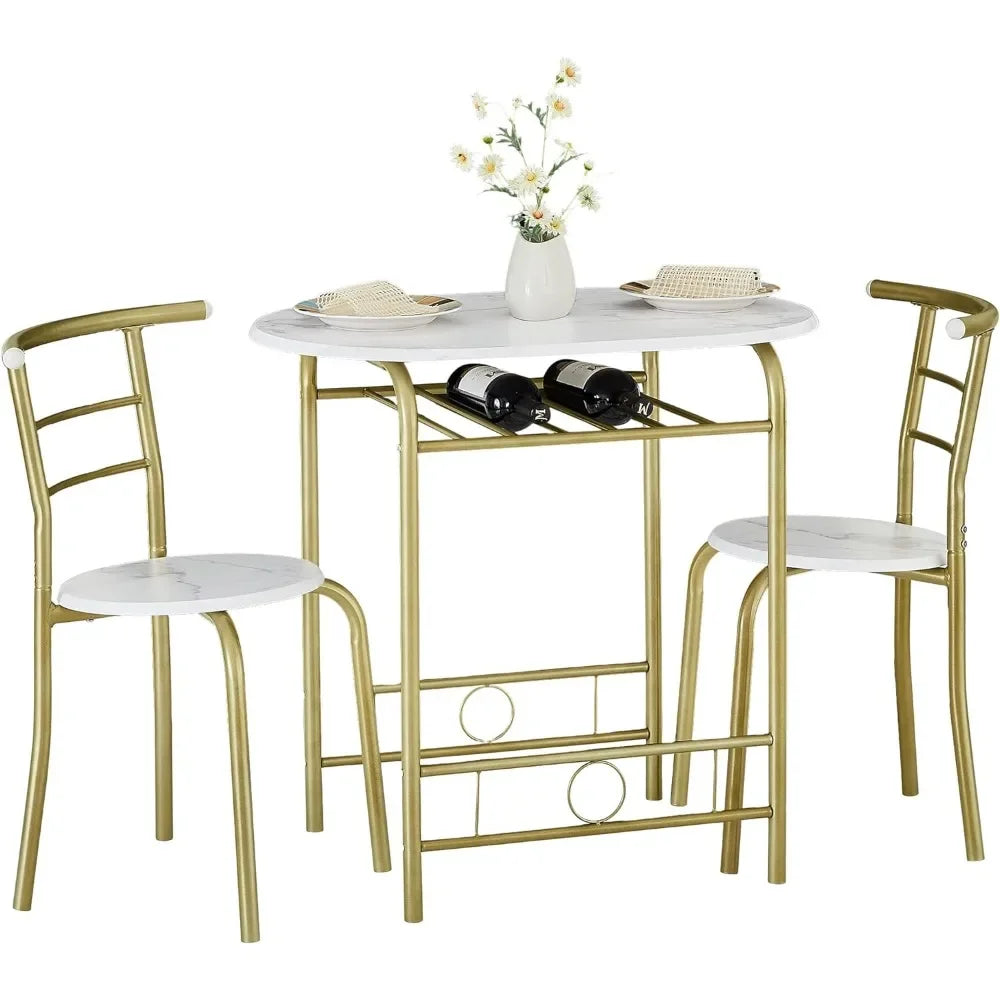 Small Round Dining Table Set, Wood Grain