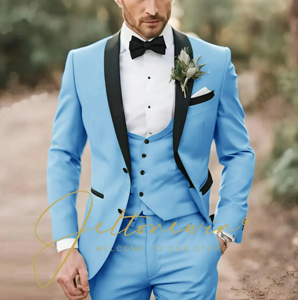 Elegant Light Green Formal Wedding Men Suit Groom Tuxedo Prom Slim Fit Blazer Hombre High Quality Custom 3 Piece Costume Homme