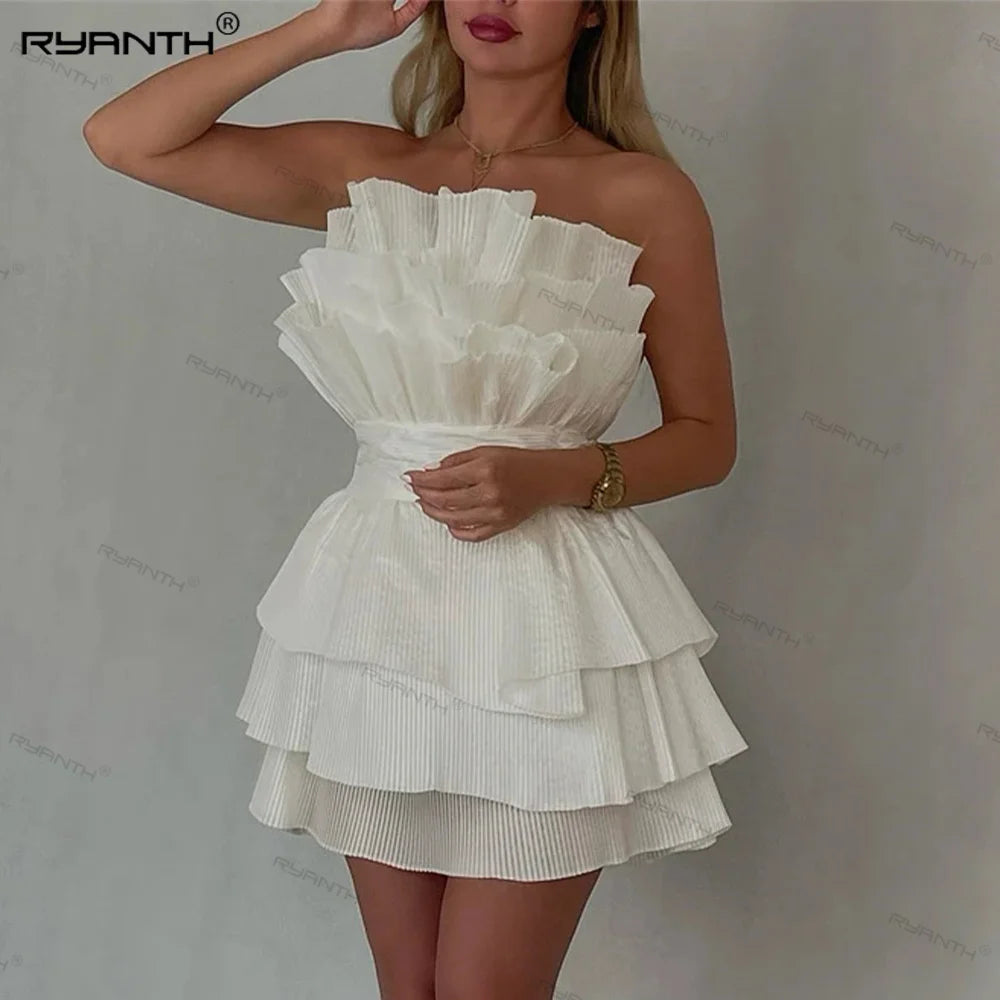 Ivory Homecoming Dresses Short A-Line Evening Dress Cocktail Dress Prom Dress Tiered Pleat Graduation Dress robes bal de promo