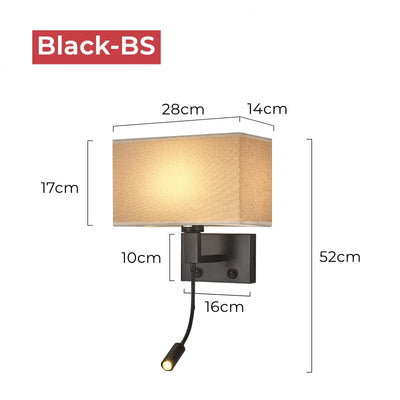 12W Hotel Bedside Fabric Wall Lights with Switch LED Spotlight Reading Wall Lamp Bedroom Study Nordic Home Decor Light Fixture