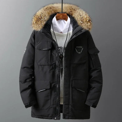 Men's Down Jackets Big Real Fur Collar Warm Parka -30 Degrees Men Casual 90% White Duck Down Coats Winter Snow Overcoat Thicken