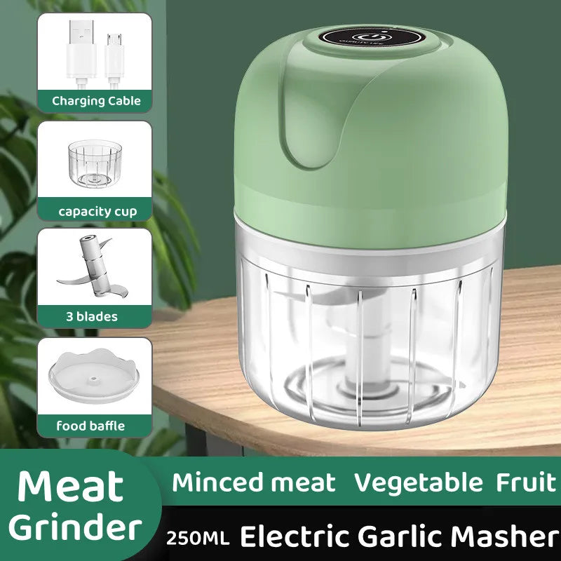 Electric Kitchen Chopper Garlic Masher Meat Grinder Mini Food Garlic Vegetable Chopper Crusher Rechargeable Food Processor