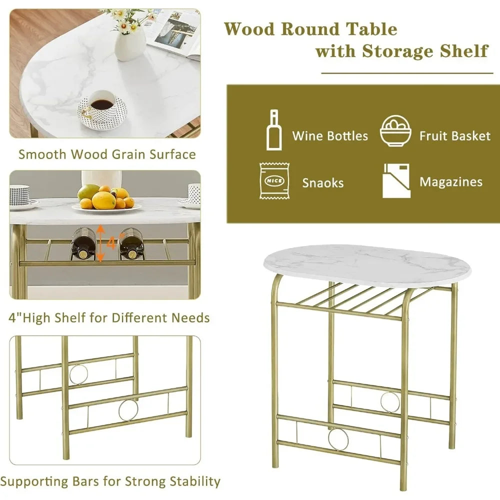 Small Round Dining Table Set, Wood Grain