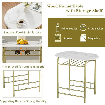 Small Round Dining Table Set, Wood Grain