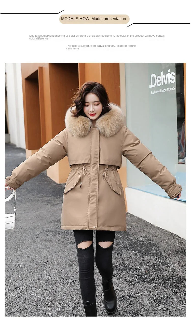 Women Parka Fashion Long Coat Wool Liner Hooded Parkas 2024 New Winter Jacket Slim with Fur Collar Warm Snow Wear Padded Clothes