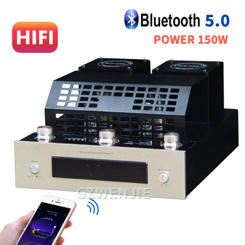 150W Hifi Tube Amplifier High Power Fever Power Amplifier Pre-stage Auido Speaker Amplifier Home Theater Bluetooth 5.0 With USB