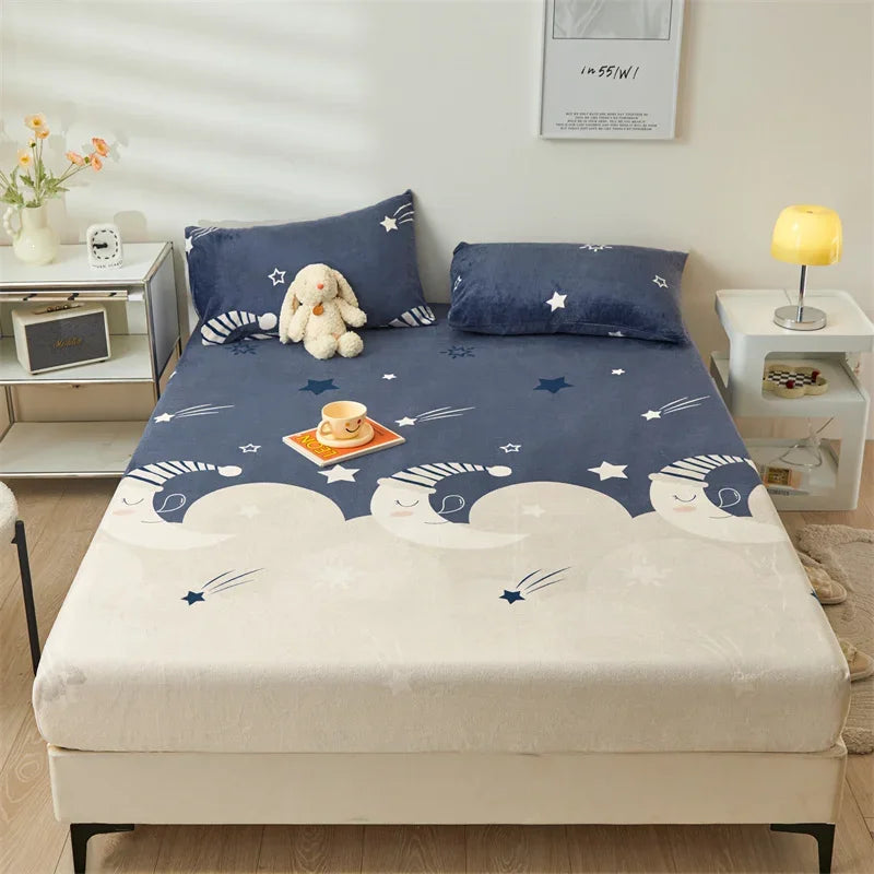 Yaapeet Winter Fitted Sheet Velvet Bedsheets fundas de colchón Skin-friendly Mattress Cover Warm Bed Linen (No Pillowcase)