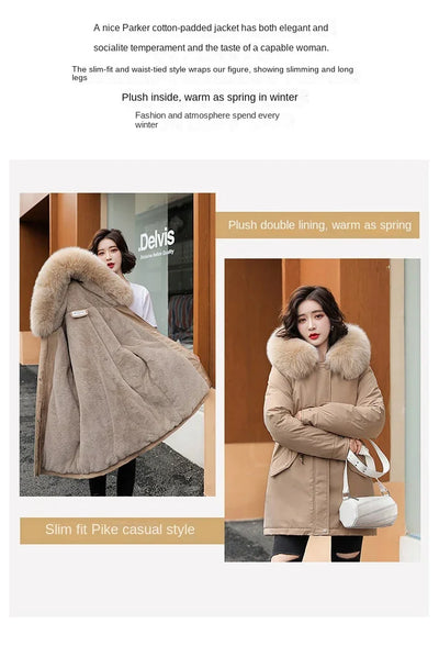 Women Parka Fashion Long Coat Wool Liner Hooded Parkas 2024 New Winter Jacket Slim with Fur Collar Warm Snow Wear Padded Clothes