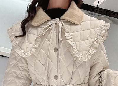 Large Lapel Warm Padded Jacket With Fleece Thick Coat Waist