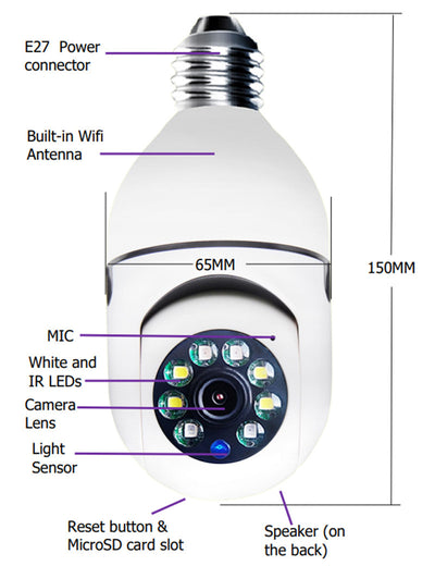 WiFi CAMERA 1080P Bulb 4X Zoom Camera E27 Home 5GWiFi Alarm Monitor - HJG