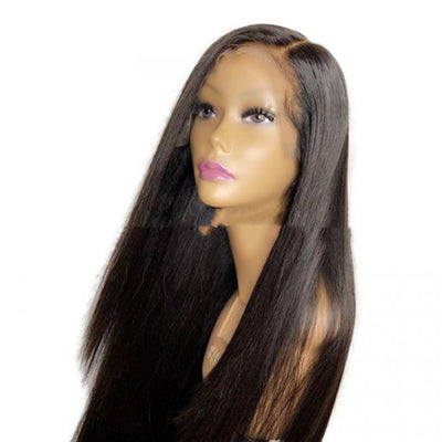 Ladies Mid-length Straight Hair Black Synthetic Front Lace Wig Headgear