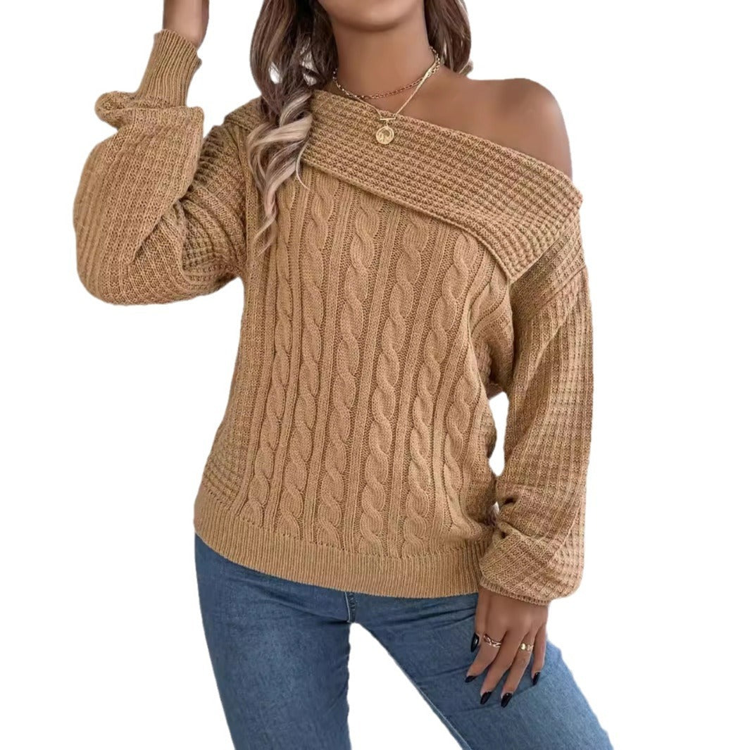 Lapel Off-the-shoulder Twist Long Sleeve Pullover