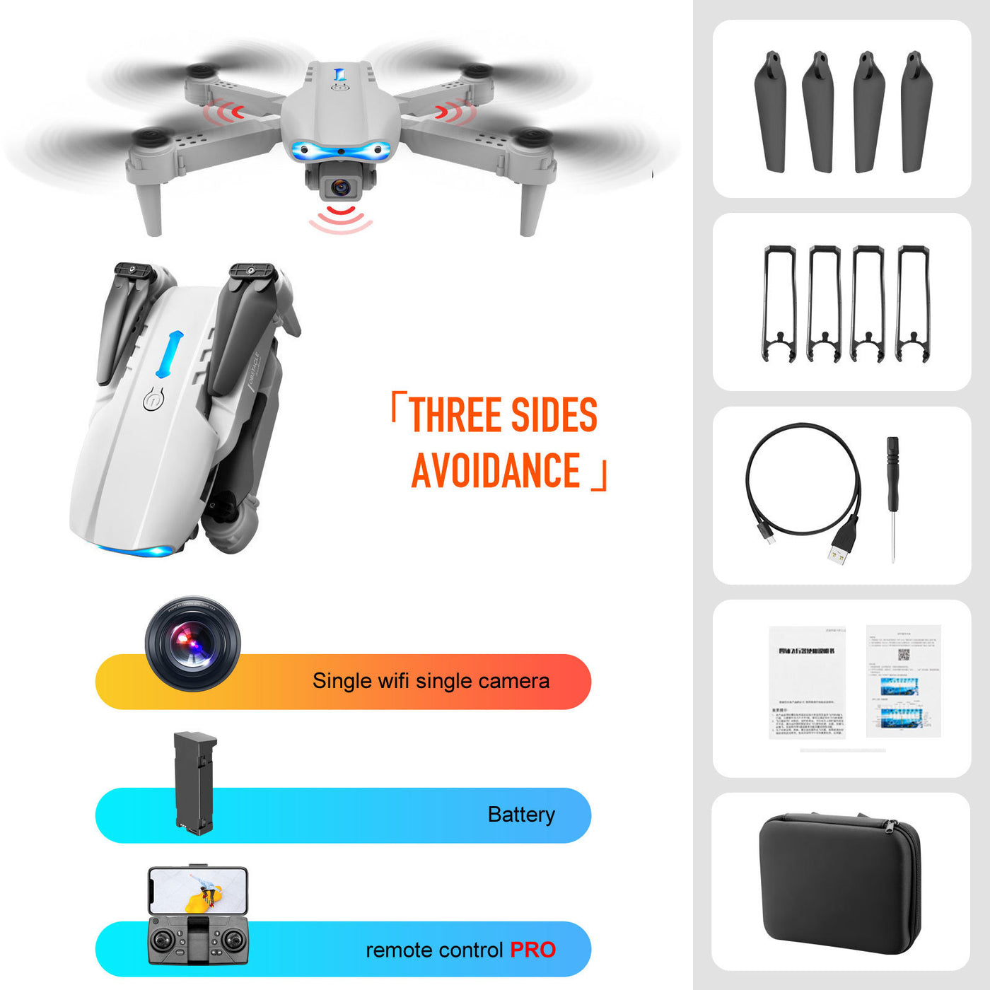 4K Dual Camera Remote Control Three-sided Obstacle Avoidance Drone - HJG