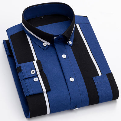 Men's Casual Long Sleeve Wide Striped Shirt