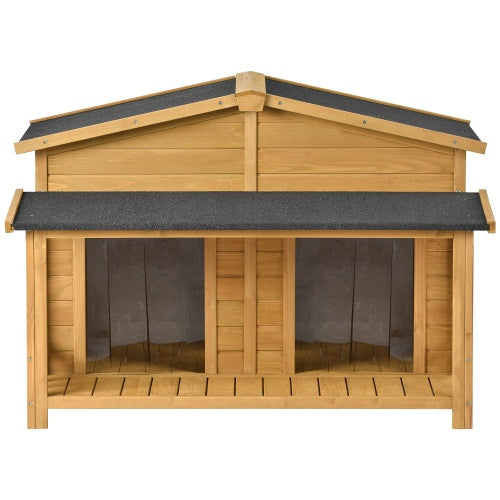 Large Wooden Dog House Outdoor Hut Style With Porch, 2 Doors