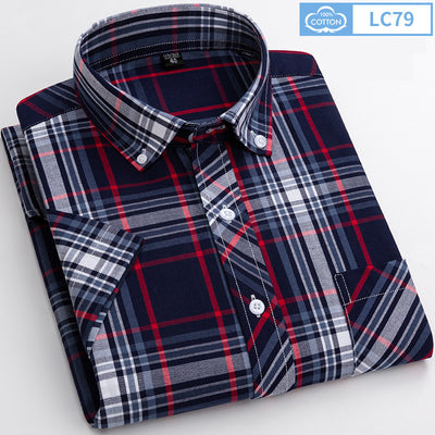 Thin Men's Cotton Plaid Shirt Short Sleeve Loose Cotton