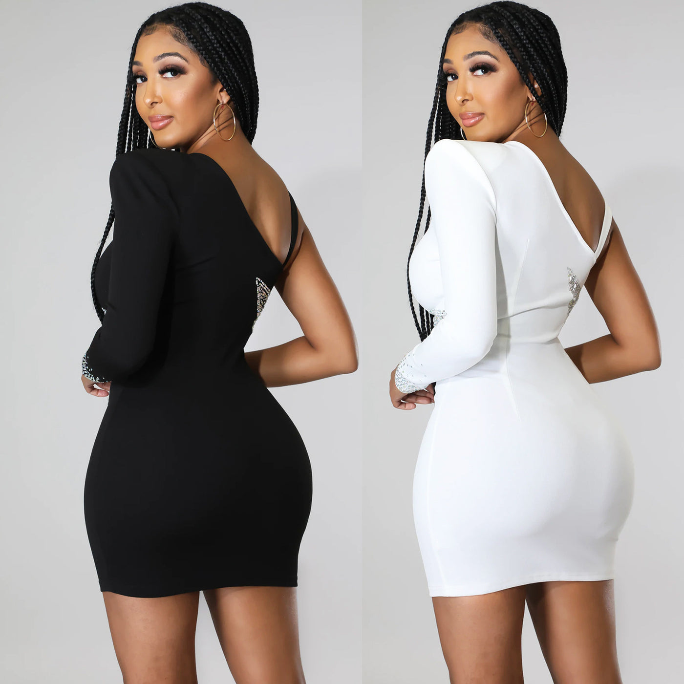 Women's Fashion Tight Hip Dress One Shoulder Sleeve Short Skirt