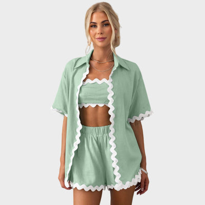 Outfit Women's Short-sleeved Button Shirt Casual Loose Shorts Two-piece Set