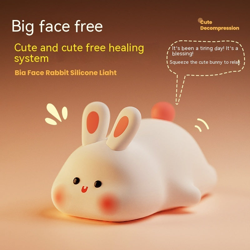 Cute LED Night Light Touch Sensor Cartoon Kid's Nightlights Big Face Rabbit Silicone Night Light Christmas Gift Bedside Lamp Home Decor - HJG