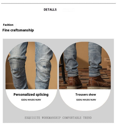 Motorcycle Jeans Korean Style Slim-fitting Ankle-tied High-end Men's Casual All-matching Stretch Pants