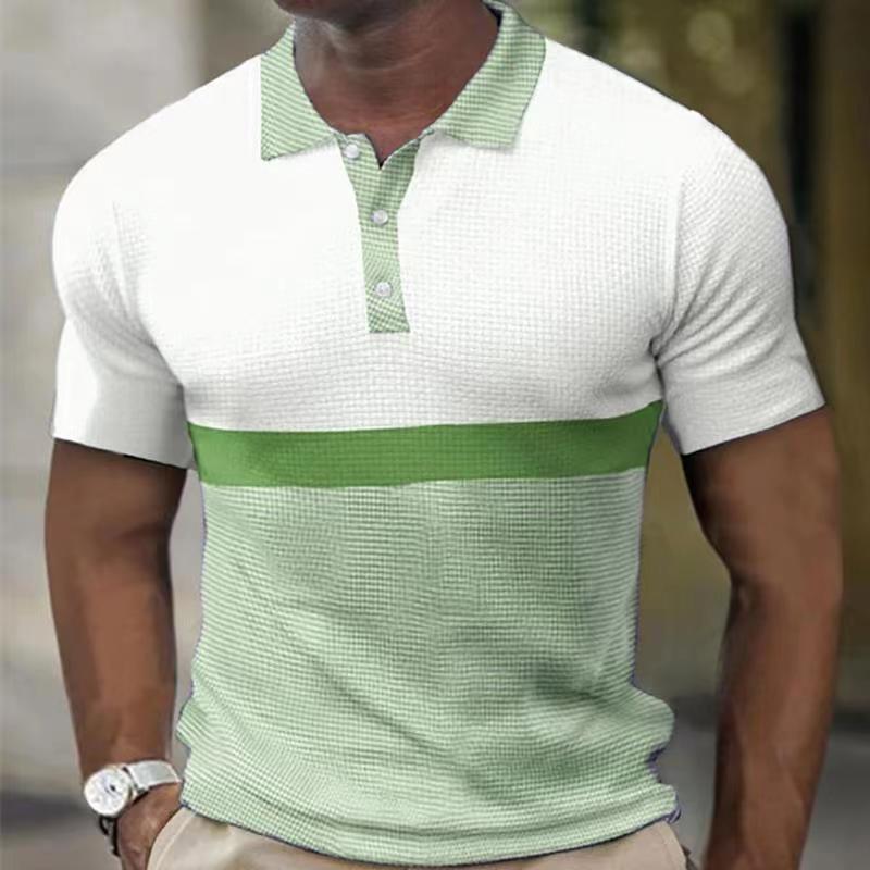 Men's Short Sleeved Color Matching Zipper