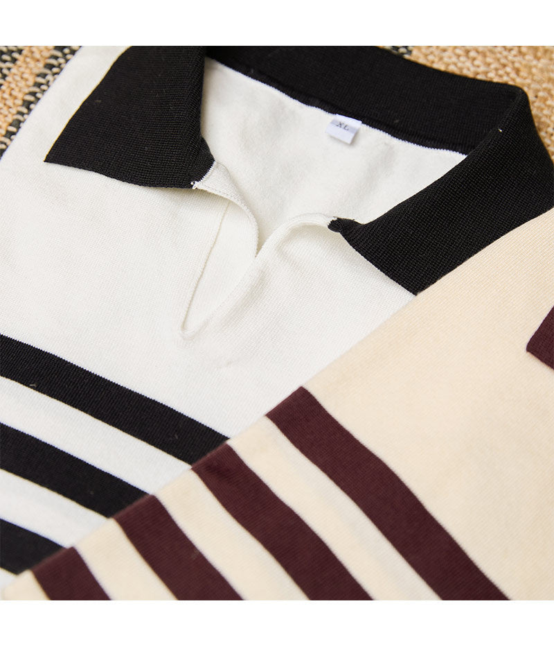 Lapel Lyocell Short Sleeve Fashion Breathable Stripes Polo Shirt