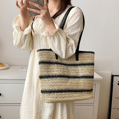 Striped Large Capacity Casual Handbag Summer Straw Bags