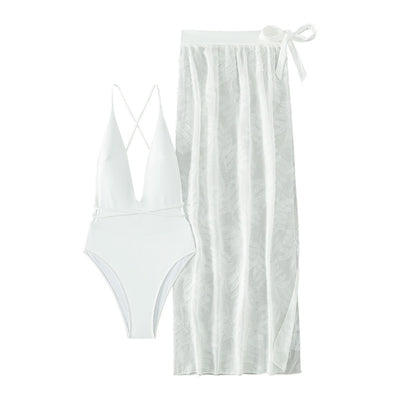 European And American Swimwear One-piece Swimsuit Women's White Sexy Backless Dress Two-piece Set