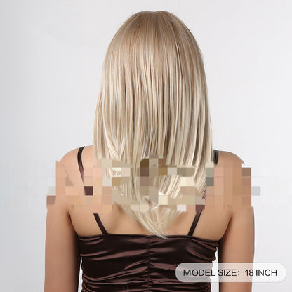Eight-figure Bangs Blonde Midlength Straight Hair Wig Woman