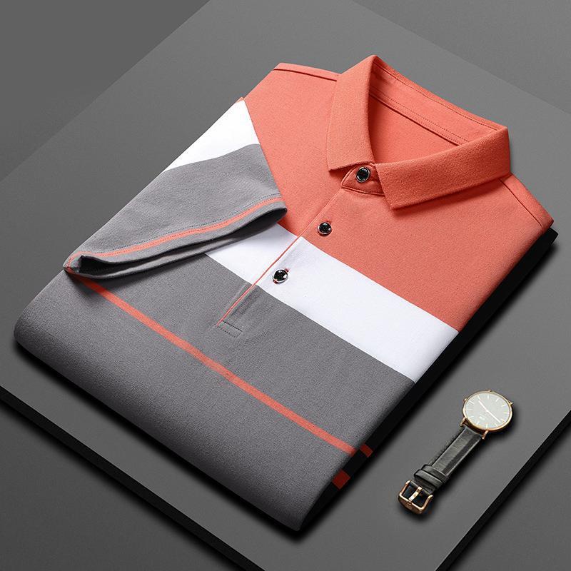 Cotton Striped Stitching Polo Shirt Men's High-end Light Business Striped T-shirt