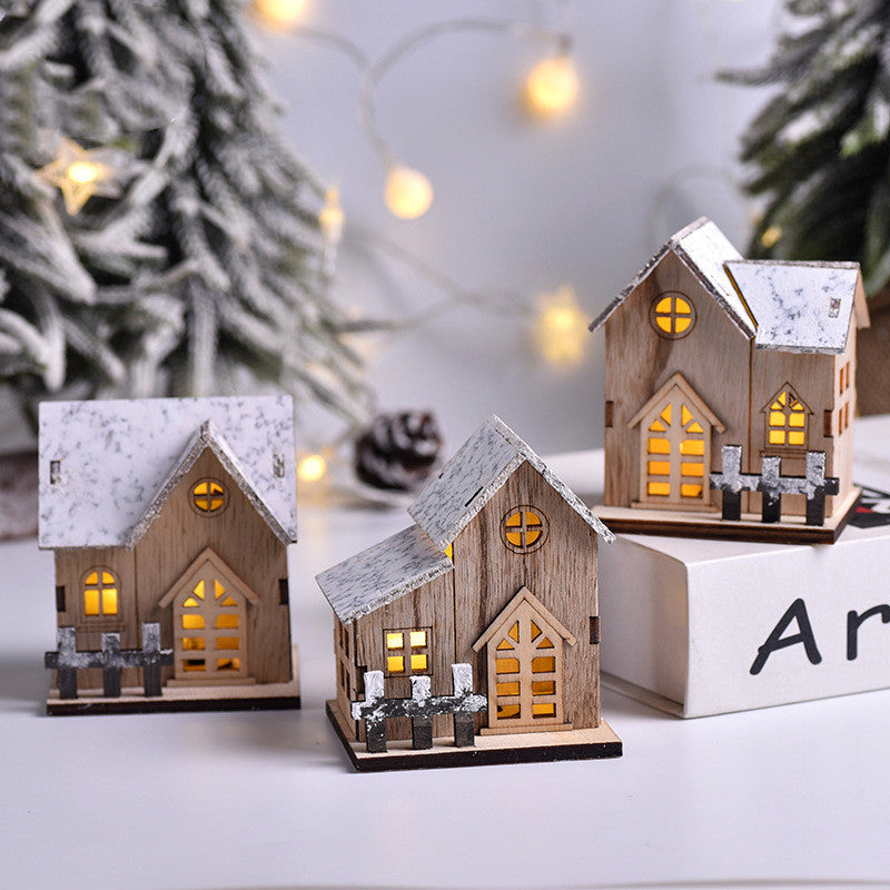 LED Luminous Wooden Christmas Small House