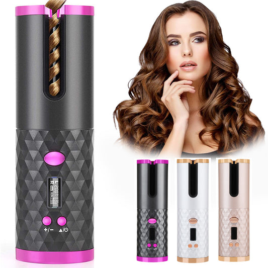 Rechargeable Automatic Hair Curler Women Portable Hair Curling Iron LCD Display Ceramic Curly Rotating Curling Wave Styer - HJG