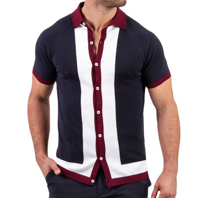 Simple Striped Men's Patchwork Contrast Top