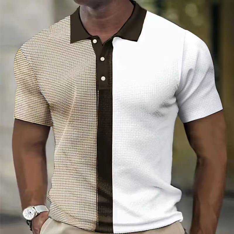 Men's Short Sleeved Color Matching Zipper