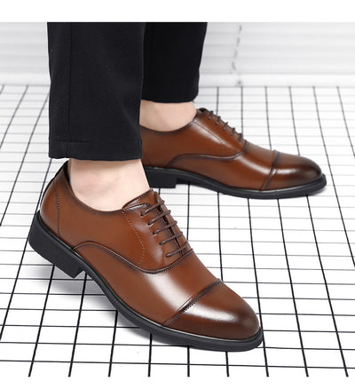 Leather Shoes Men's Height Increasing Insole Pointed Toe Wedding Shoes - HJG