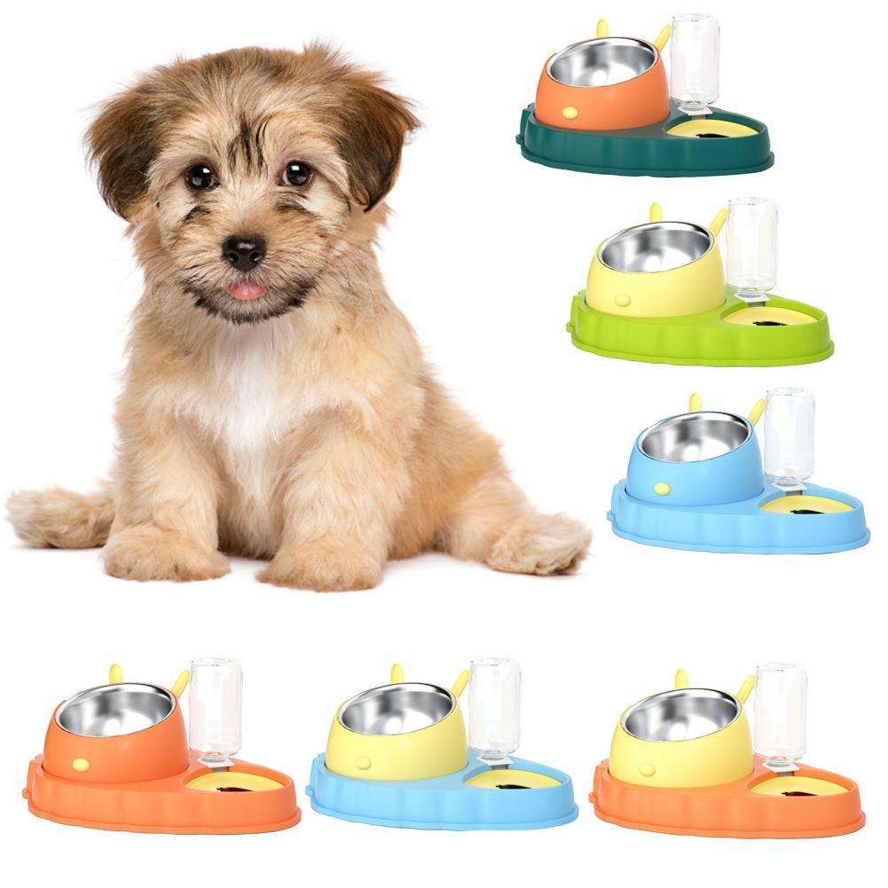 Double Bowl Stainless Steel Carrots Antiskid Pet Feeding Tool Tilt Design Carrot Appearance Dog Bowl For Indoor Pets Products - HJG