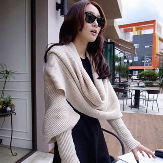 Autumn And Winter Women's Knitted Wool Scarf Shawl With Sleeves