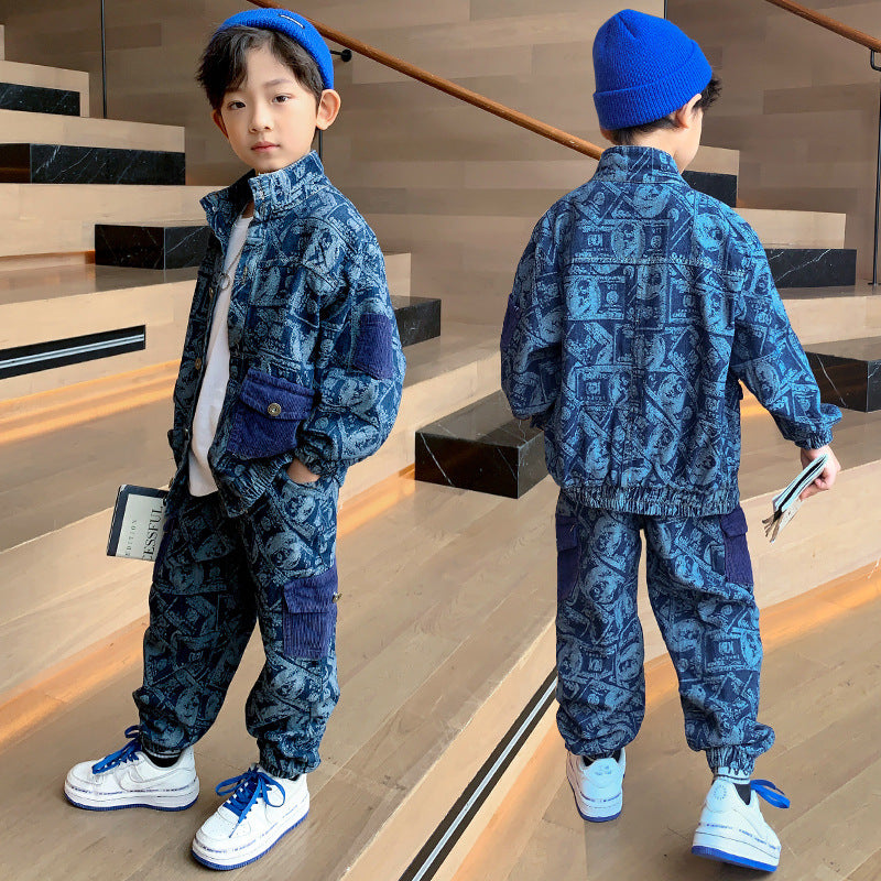 Handsome Boy Clothes Spring And Autumn Two Piece Set