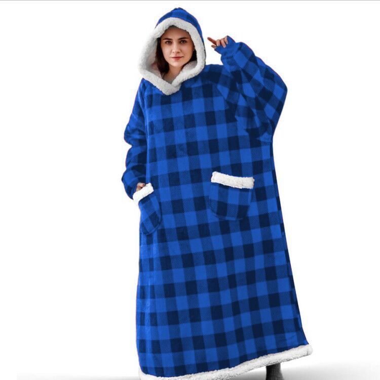 Super Long Flannel Blanket With Sleeves Winter Hoodies Sweatshirt Women Men Pullover Fleece Giant TV Blanket Oversized - HJG