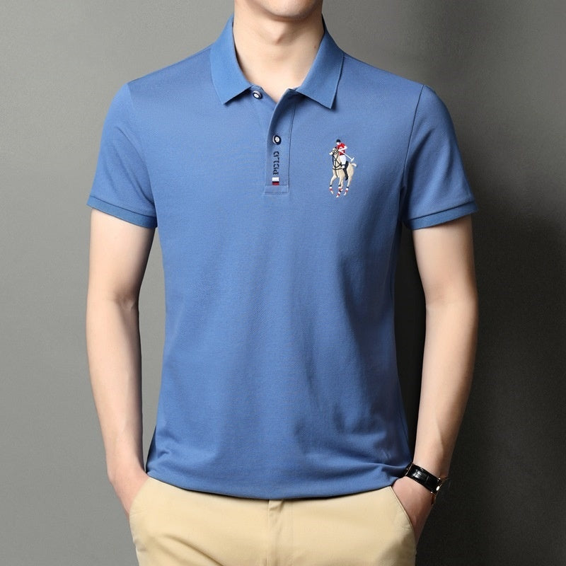 Summer Mercerized Cotton Men's Lapel Embroidery Top