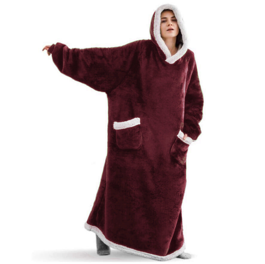 Super Long Flannel Blanket With Sleeves Winter Hoodies Sweatshirt Women Men Pullover Fleece Giant TV Blanket Oversized - HJG