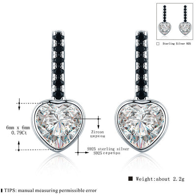 Fashion Loving Heart Zircon Earrings Women's Simple All-match