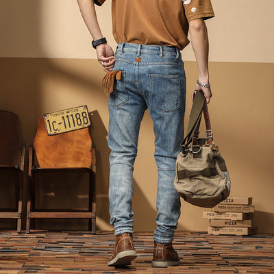 Motorcycle Jeans Korean Style Slim-fitting Ankle-tied High-end Men's Casual All-matching Stretch Pants