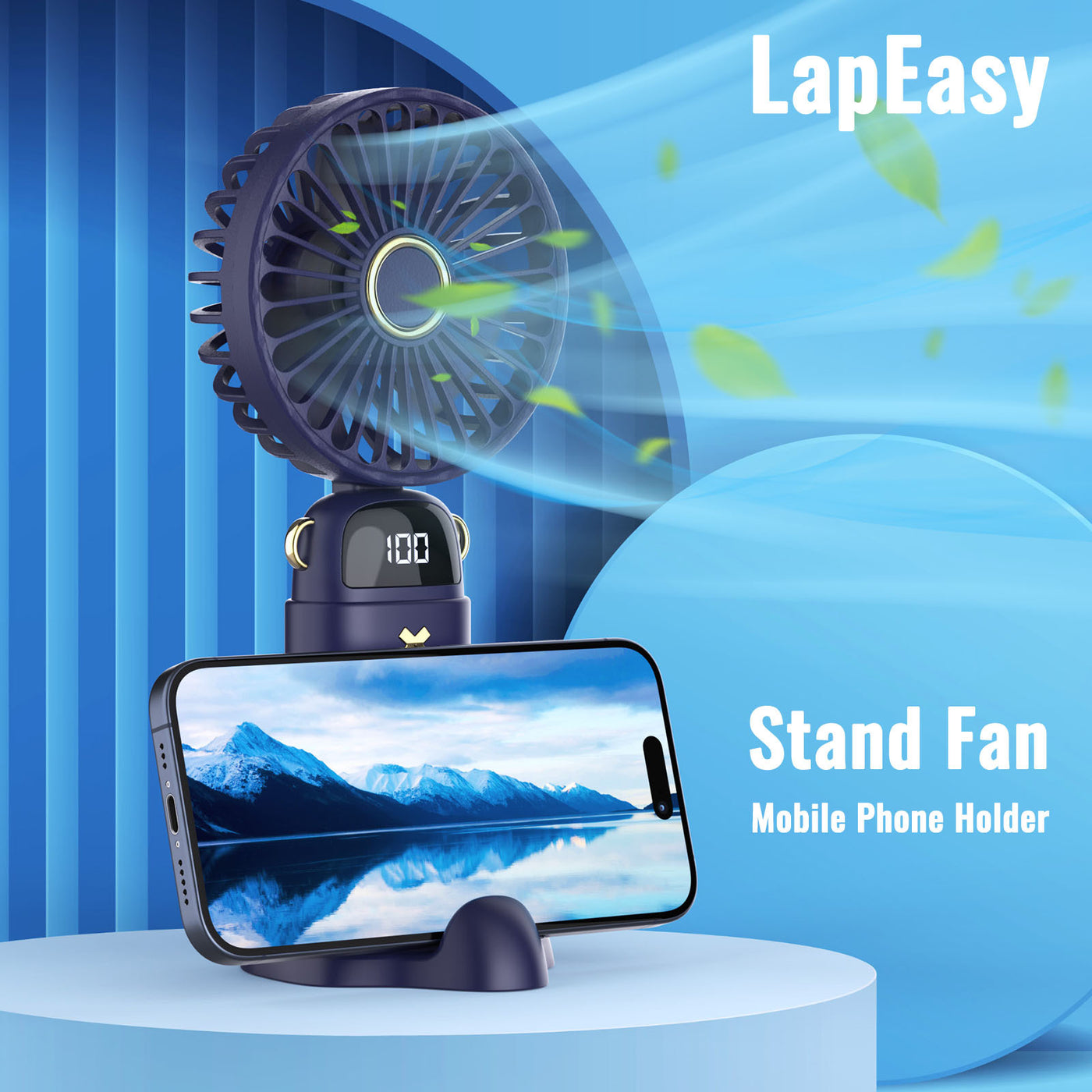 LapEasy Portable Handheld Neck Desk 3 In 1 Hand Mini Fan With LED Display.5 Speed Personal Small Hand Fan For Travel Makeup Eyelash Fan For Stylish Kids Girls Women