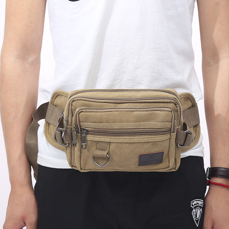 Canvas Fanny Pack With 4-Zipper Pockets Men Waist Bag Hip Bum Bag With Adjustable Strap For Outdoors Workout Traveling Casual Running Hiking Cycling - HJG